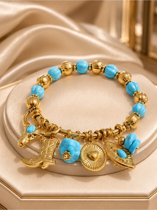 Anthropologie Jewelry - Western Gold Charms Blue Bracelet